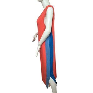 Attitudes by Renee Beach Dress XL Coral/ Blue Knit Maxi Sleeveless Side Slits